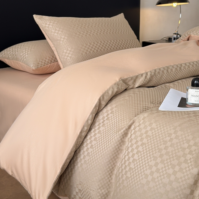 91家纺网 家纺一手货源 找家纺 雅萱家纺 2026新款60支提花全棉四件套 格子-卡其