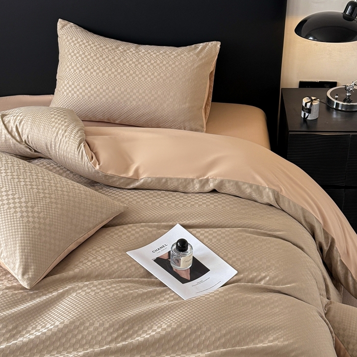 91家纺网 家纺一手货源 找家纺 雅萱家纺 2026新款60支提花全棉四件套 格子-卡其