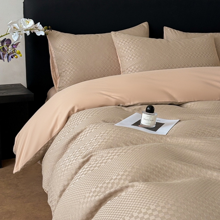 91家纺网 家纺一手货源 找家纺 雅萱家纺 2026新款60支提花全棉四件套 格子-卡其