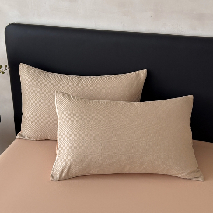 91家纺网 家纺一手货源 找家纺 雅萱家纺 2026新款60支提花全棉四件套 格子-卡其