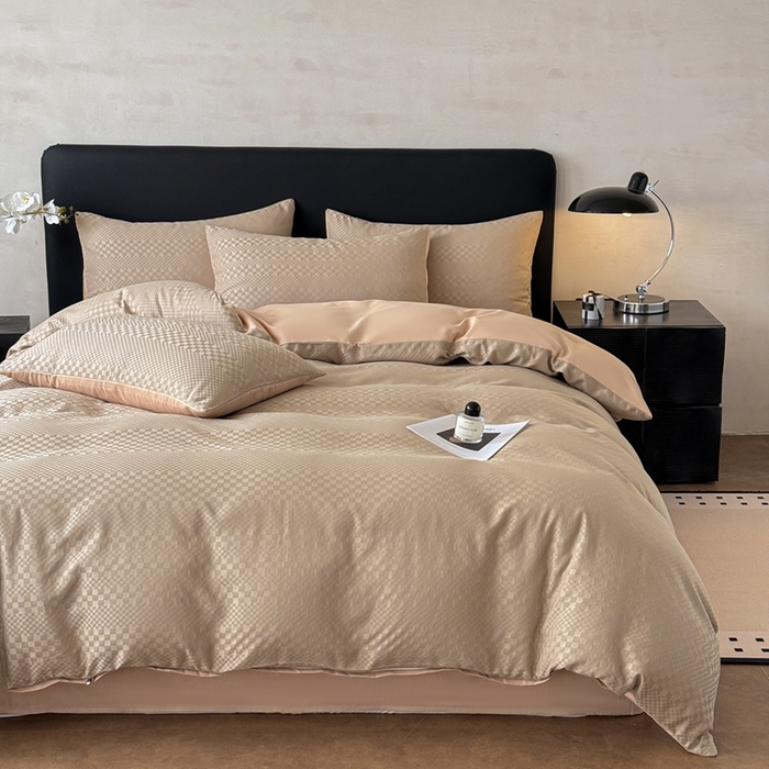 91家纺网 家纺一手货源 找家纺 雅萱家纺 2026新款60支提花全棉四件套 格子-卡其