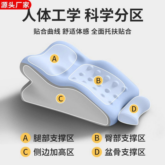 91家纺网 家纺一手货源 找家纺 优芯选 2026新款慢回弹零压力凉感丝人体工学多功能趴睡枕按摩趴趴枕 蓝灰拼色带小枕头