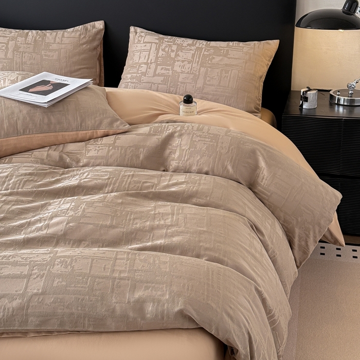 91家纺网 家纺一手货源 找家纺 雅萱家纺 2026新款60支提花全棉四件套 经典-卡其