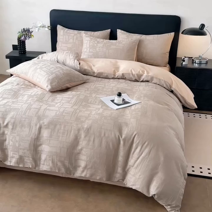 91家纺网 家纺一手货源 找家纺 雅萱家纺 2026新款60支提花全棉四件套 经典-卡其