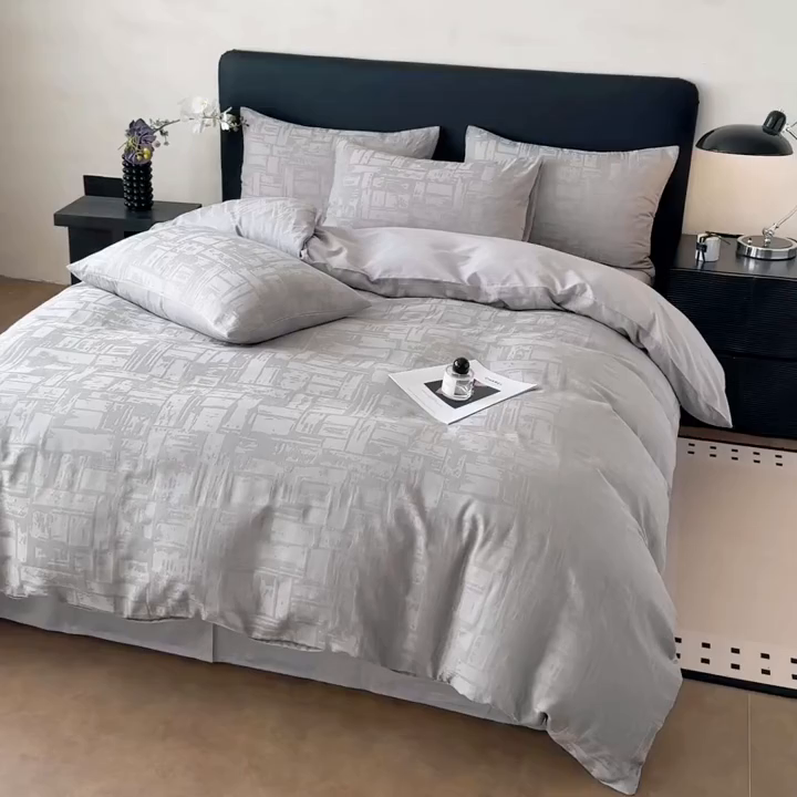 91家纺网 家纺一手货源 找家纺 雅萱家纺 2026新款60支提花全棉四件套 经典-浅灰