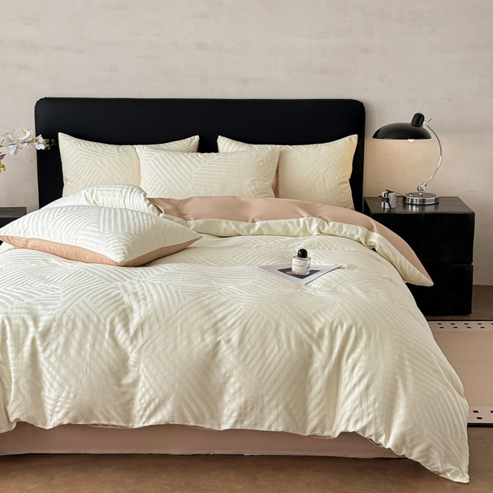 91家纺网 家纺一手货源 找家纺 雅萱家纺 2026新款60支提花全棉四件套 条纹-白玉