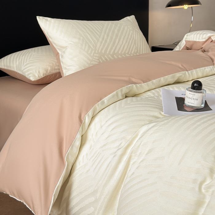 91家纺网 家纺一手货源 找家纺 雅萱家纺 2026新款60支提花全棉四件套 条纹-白玉