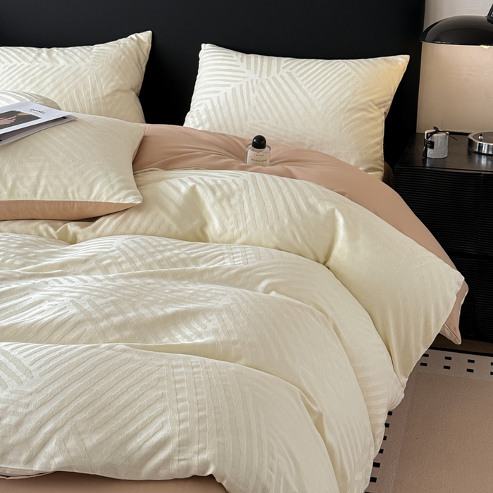 91家纺网 家纺一手货源 找家纺 雅萱家纺 2026新款60支提花全棉四件套 条纹-白玉