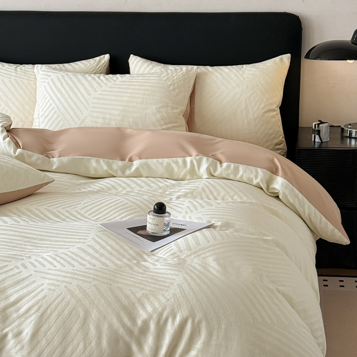 91家纺网 家纺一手货源 找家纺 雅萱家纺 2026新款60支提花全棉四件套 条纹-白玉