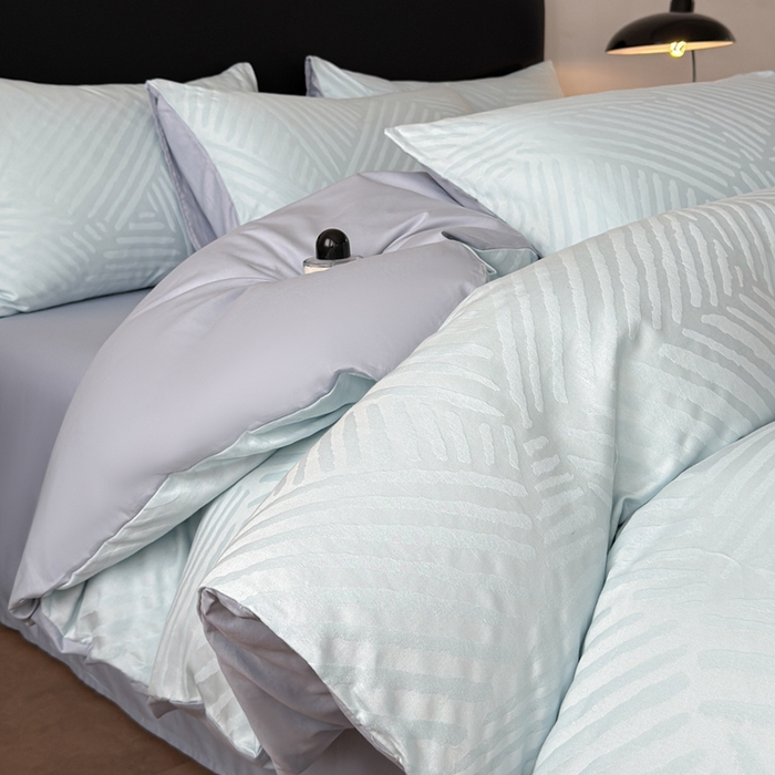 91家纺网 家纺一手货源 找家纺 雅萱家纺 2026新款60支提花全棉四件套 条纹-碧水