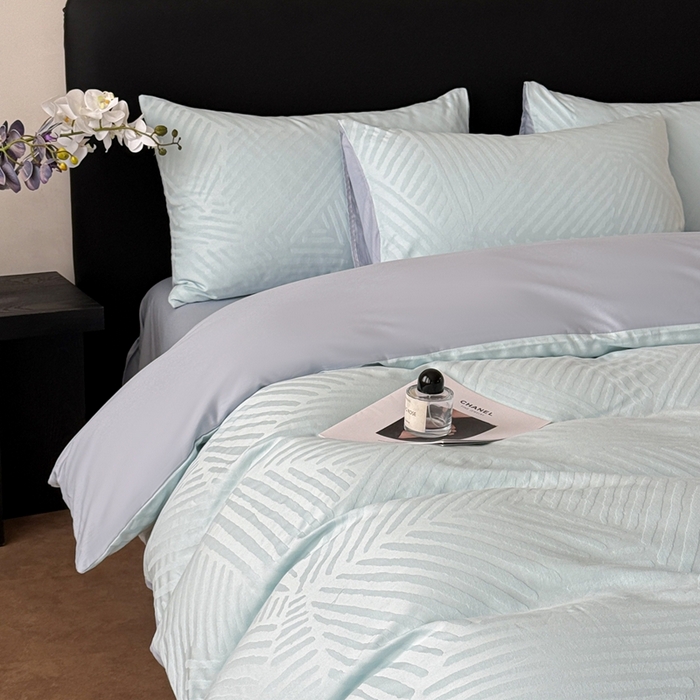 91家纺网 家纺一手货源 找家纺 雅萱家纺 2026新款60支提花全棉四件套 条纹-碧水