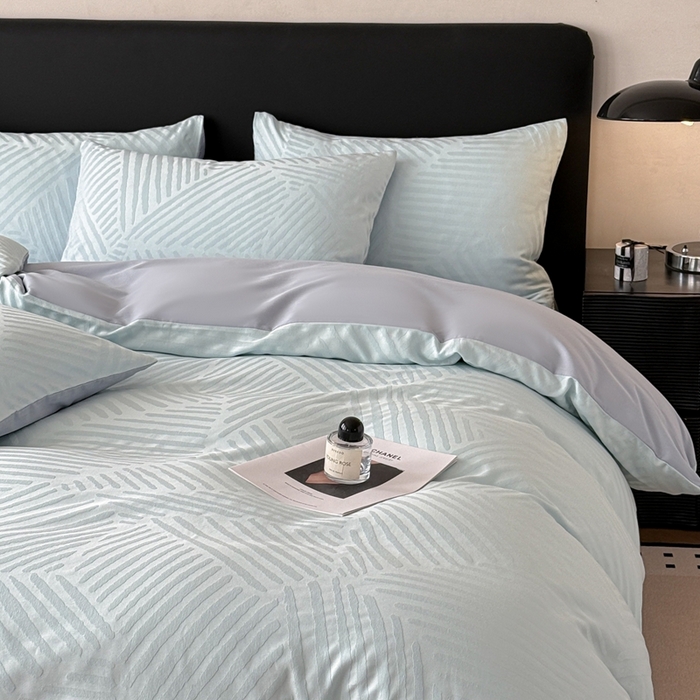 91家纺网 家纺一手货源 找家纺 雅萱家纺 2026新款60支提花全棉四件套 条纹-碧水