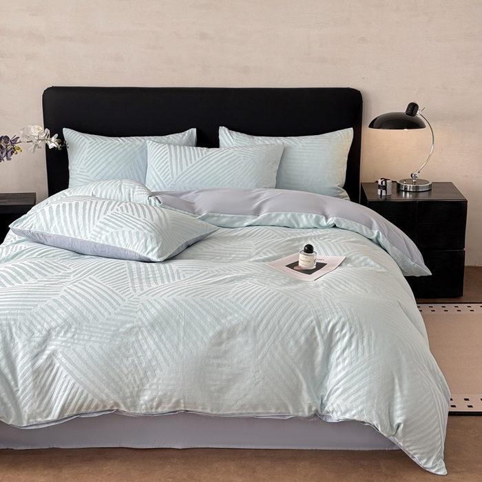 91家纺网 家纺一手货源 找家纺 雅萱家纺 2026新款60支提花全棉四件套 条纹-碧水