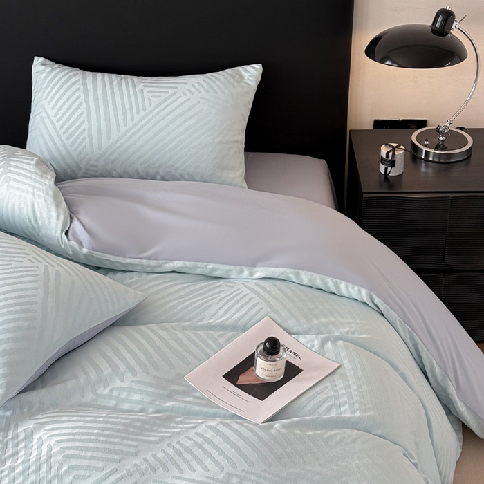 91家纺网 家纺一手货源 找家纺 雅萱家纺 2026新款60支提花全棉四件套 条纹-碧水