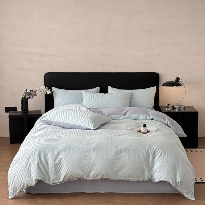 雅萱家纺 2026新款60支提花全棉四件套 条纹-碧水