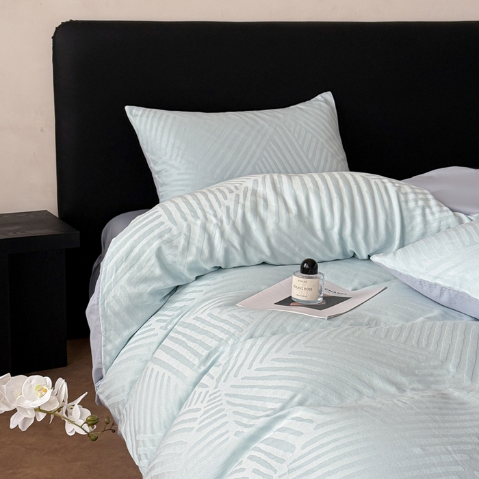 91家纺网 家纺一手货源 找家纺 雅萱家纺 2026新款60支提花全棉四件套 条纹-碧水