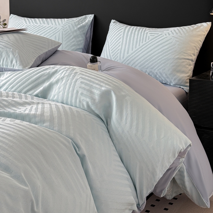 91家纺网 家纺一手货源 找家纺 雅萱家纺 2026新款60支提花全棉四件套 条纹-碧水