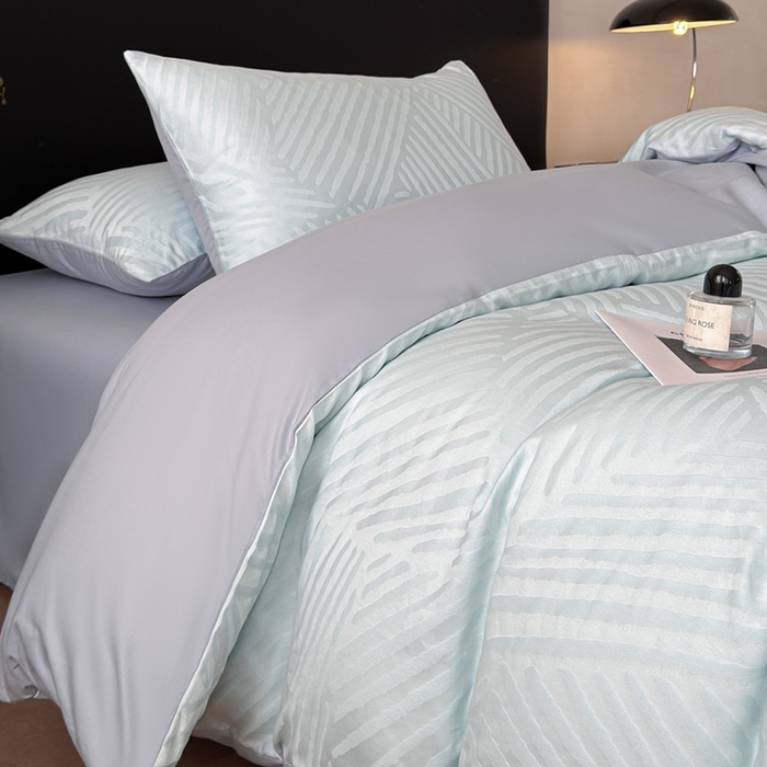 91家纺网 家纺一手货源 找家纺 雅萱家纺 2026新款60支提花全棉四件套 条纹-碧水