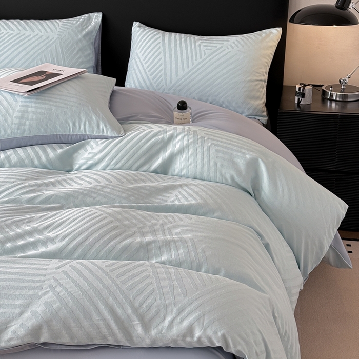 91家纺网 家纺一手货源 找家纺 雅萱家纺 2026新款60支提花全棉四件套 条纹-碧水