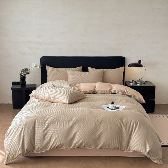 雅萱家纺 2026新款60支提花全棉四件套 条纹-卡其