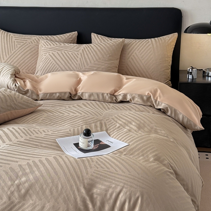 91家纺网 家纺一手货源 找家纺 雅萱家纺 2026新款60支提花全棉四件套 条纹-卡其