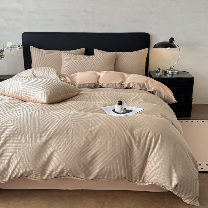 91家纺网 家纺一手货源 找家纺 雅萱家纺 2026新款60支提花全棉四件套 条纹-卡其