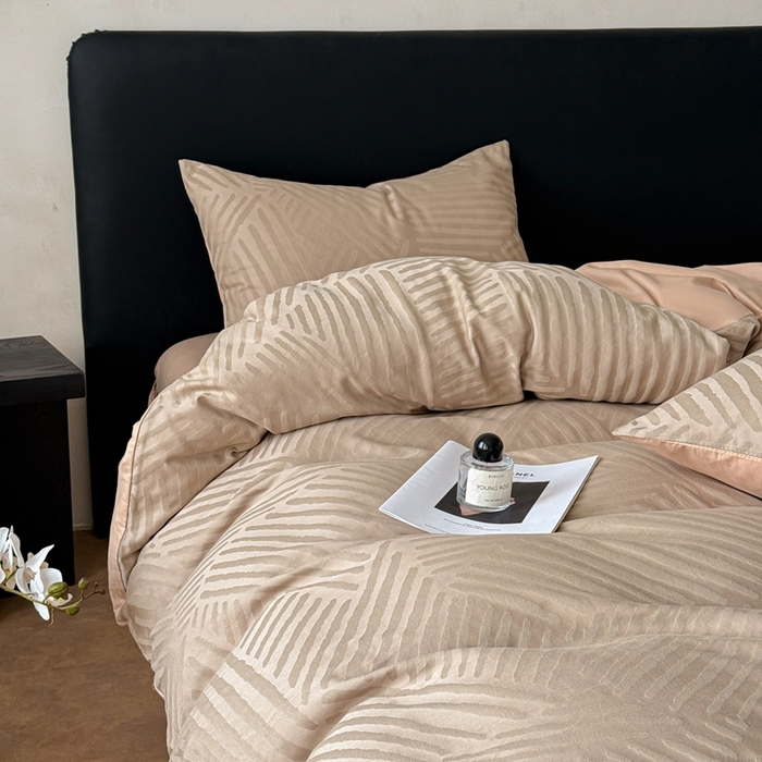 91家纺网 家纺一手货源 找家纺 雅萱家纺 2026新款60支提花全棉四件套 条纹-卡其