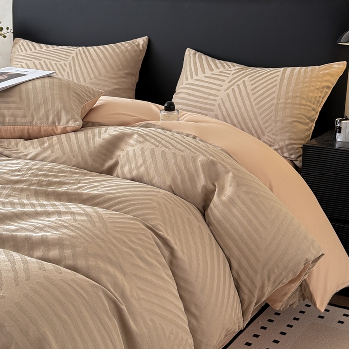 91家纺网 家纺一手货源 找家纺 雅萱家纺 2026新款60支提花全棉四件套 条纹-卡其