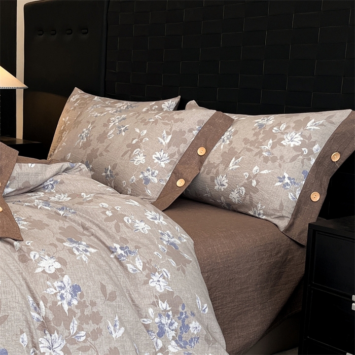 91家纺网 家纺一手货源 找家纺 圣比熊 2026新款A类原麻纽扣枕套宿舍单只枕芯套枕头套一对装枕芯内胆套 漫步花丛-蓝