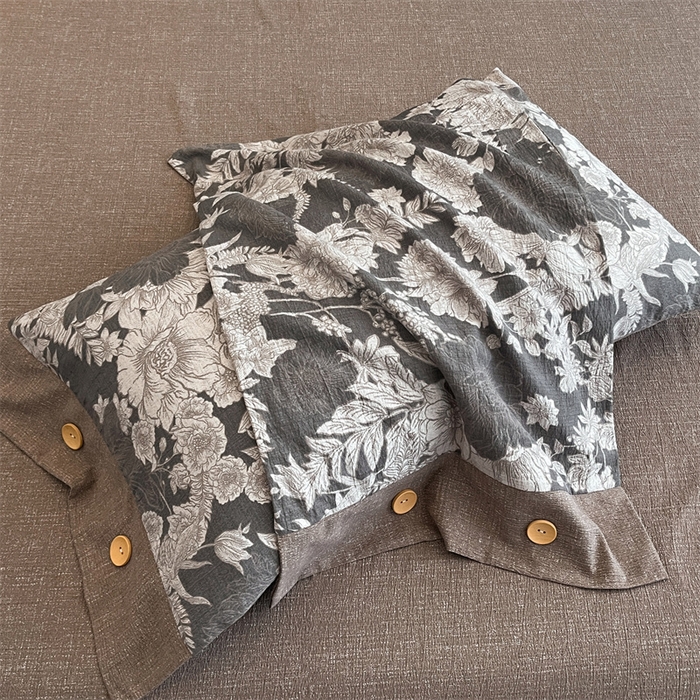 梦舒羽 2026新款A类原麻纽扣枕套宿舍单只枕芯套枕头套一对装枕芯内胆套 浮绘花影-白