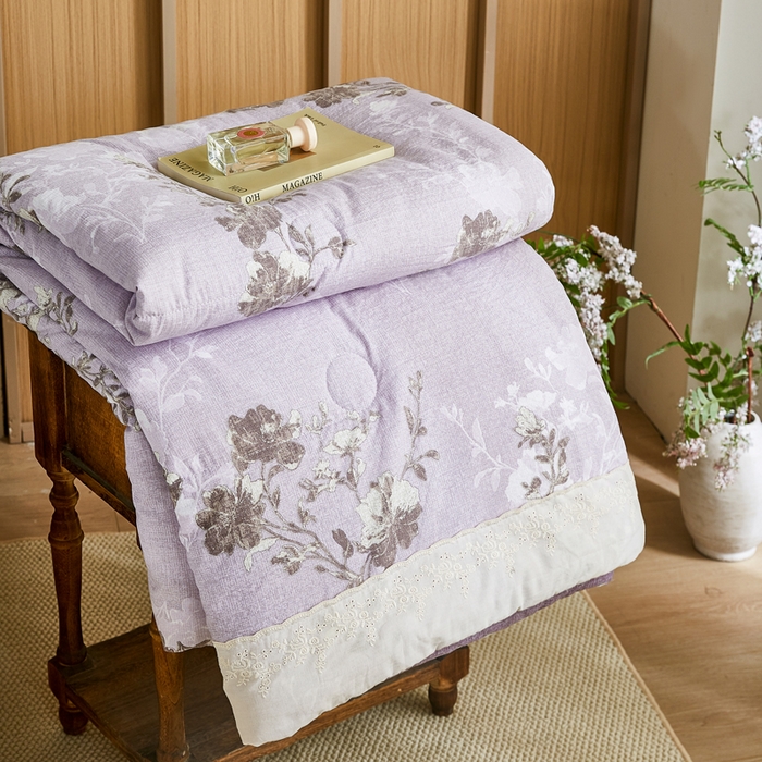 梦舒羽 2026新款A类夏天原麻全棉蕾丝花边加厚夏被宿舍双人床仿亚麻被子被芯 春风序