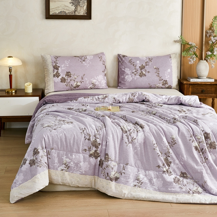 91家纺网 家纺一手货源 找家纺 梦舒羽 2026新款A类夏天原麻全棉蕾丝花边加厚夏被宿舍双人床仿亚麻被子被芯 春风序