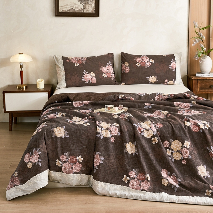 91家纺网 家纺一手货源 找家纺 梦舒羽 2026新款A类夏天原麻全棉蕾丝花边加厚夏被宿舍双人床仿亚麻被子被芯 繁花