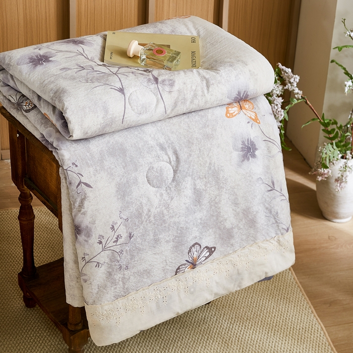 梦舒羽 2026新款A类夏天原麻全棉蕾丝花边加厚夏被宿舍双人床仿亚麻被子被芯 花与蝶