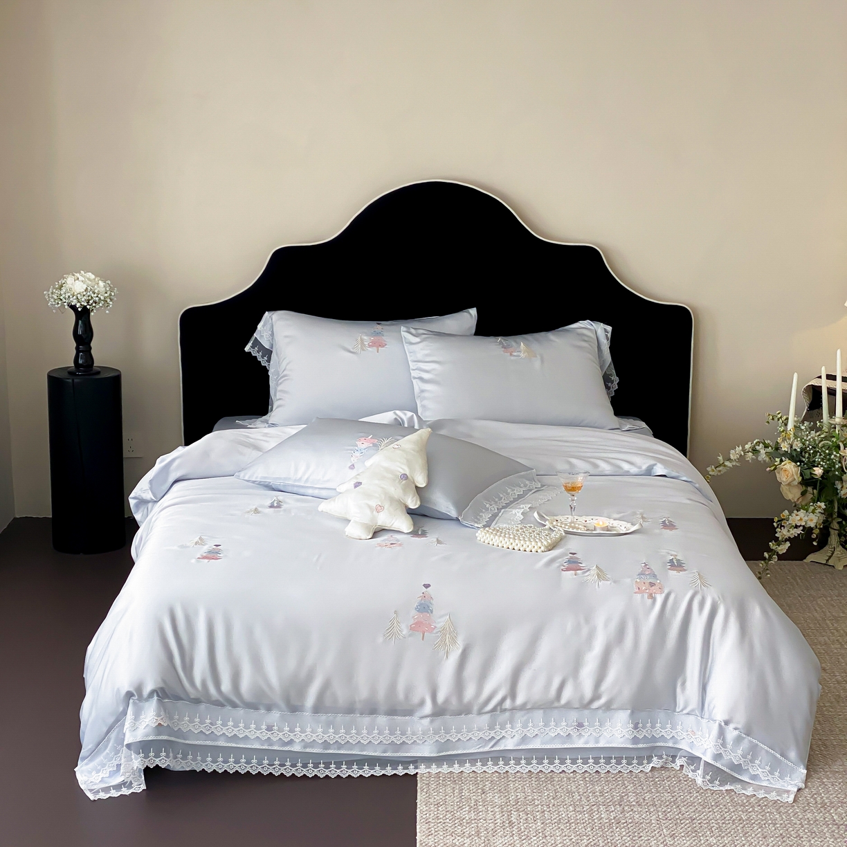 91家纺网 家纺一手货源 找家纺 （总）树下 2026新款60S天丝刺绣花边四件套-安松