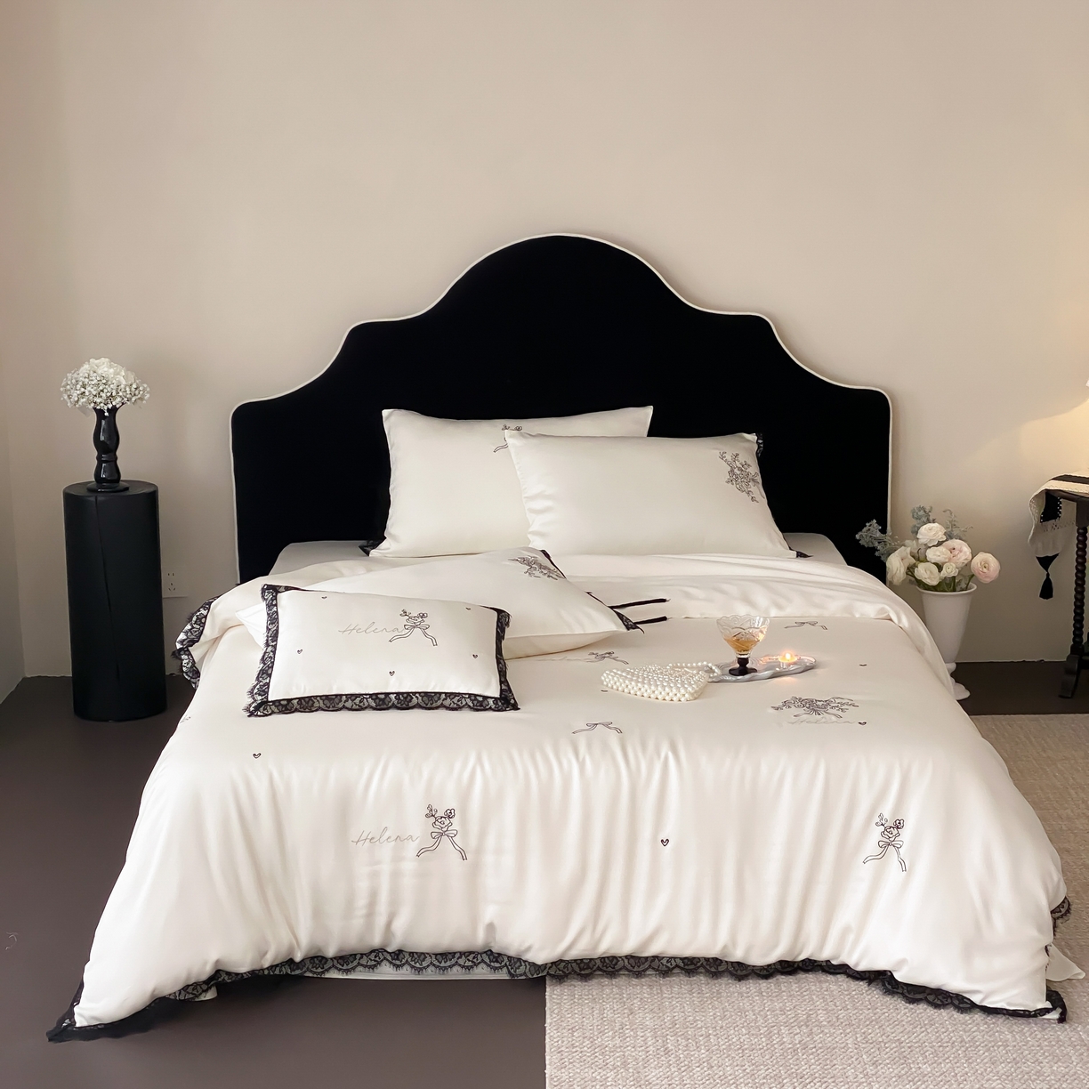 91家纺网 家纺一手货源 找家纺 树下 2026新款60S天丝刺绣花边四件套-疏影 疏影