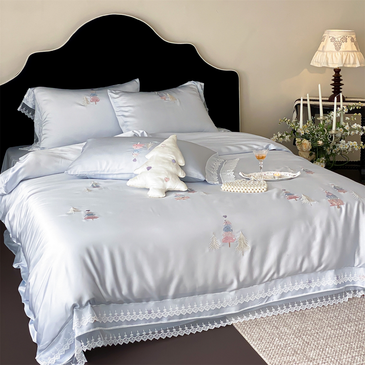 91家纺网 家纺一手货源 找家纺 （总）树下 2026新款60S天丝刺绣花边四件套-安松