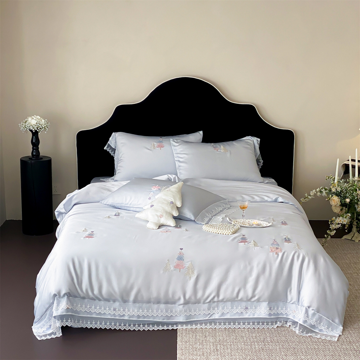 91家纺网 家纺一手货源 找家纺 （总）树下 2026新款60S天丝刺绣花边四件套-安松