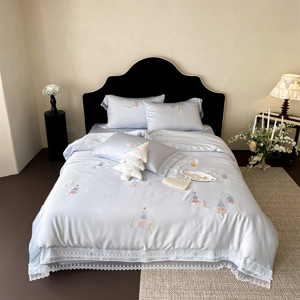 91家纺网 家纺一手货源 找家纺 （总）树下 2026新款60S天丝刺绣花边四件套-安松