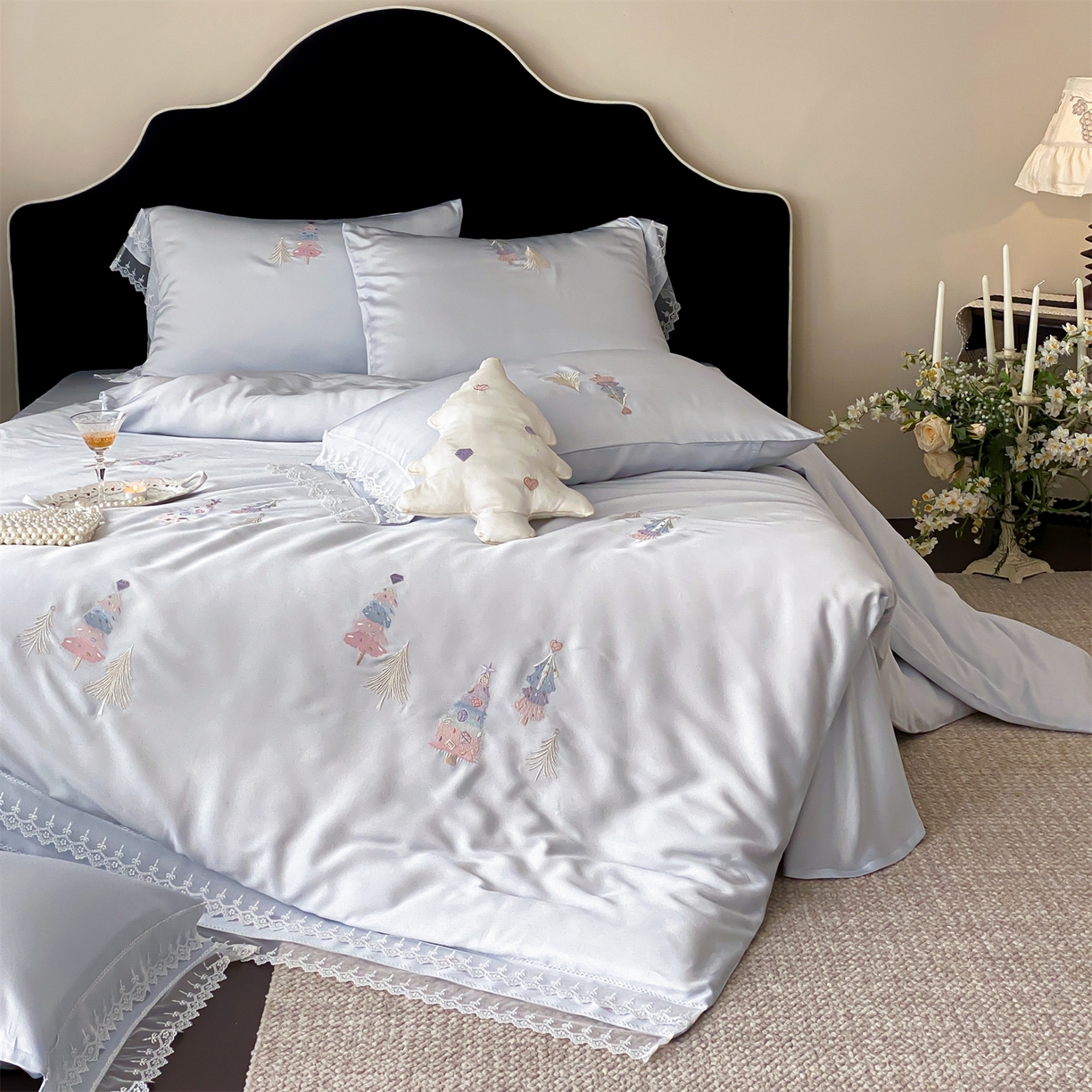 91家纺网 家纺一手货源 找家纺 （总）树下 2026新款60S天丝刺绣花边四件套-安松