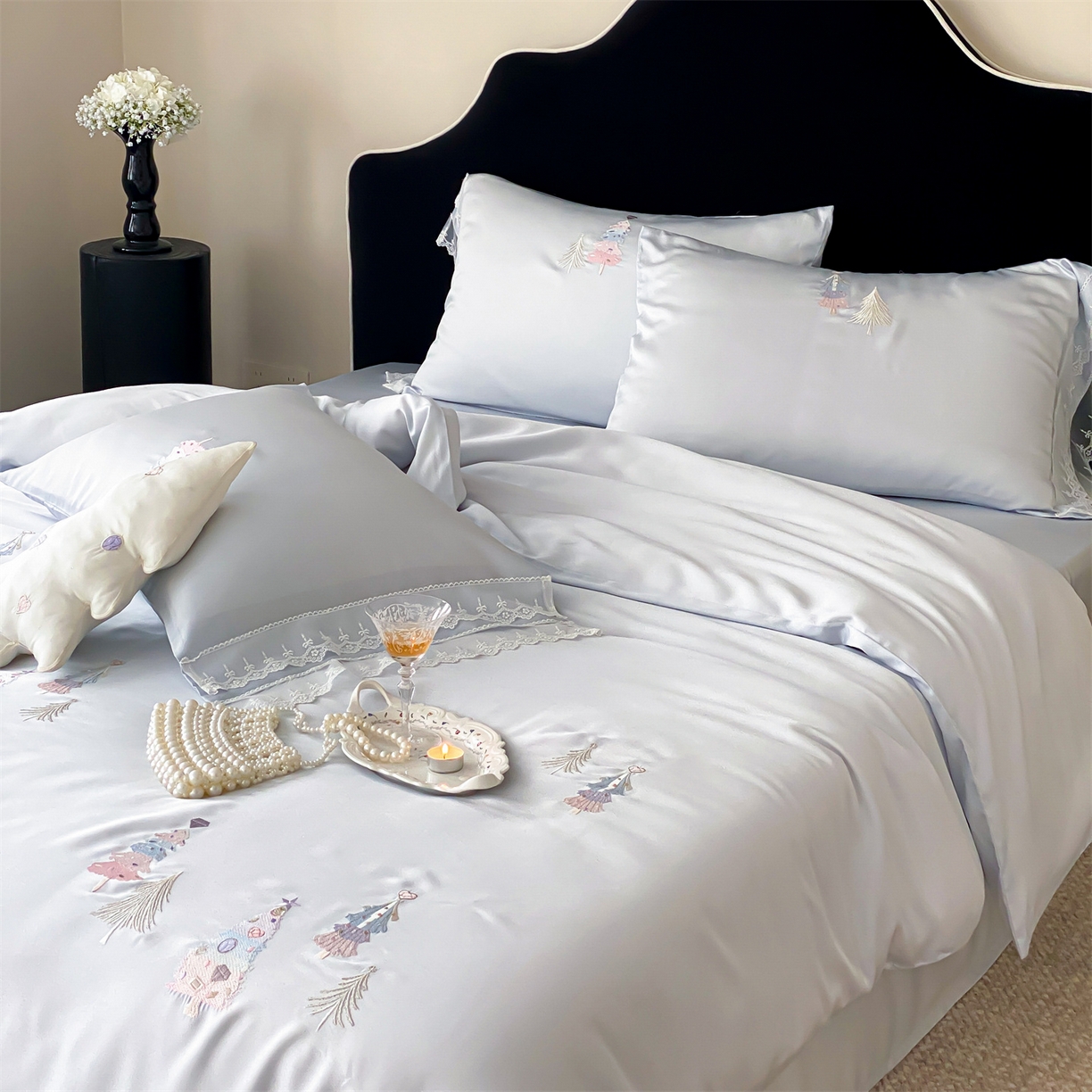 91家纺网 家纺一手货源 找家纺 （总）树下 2026新款60S天丝刺绣花边四件套-安松