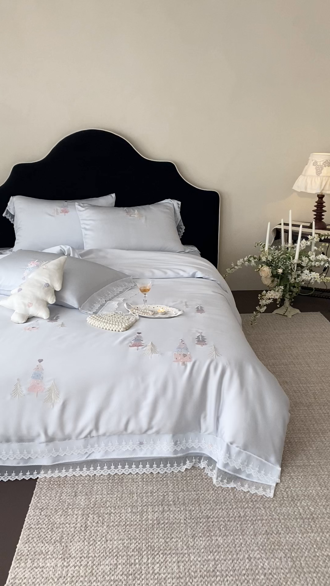 91家纺网 家纺一手货源 找家纺 （总）树下 2026新款60S天丝刺绣花边四件套-安松