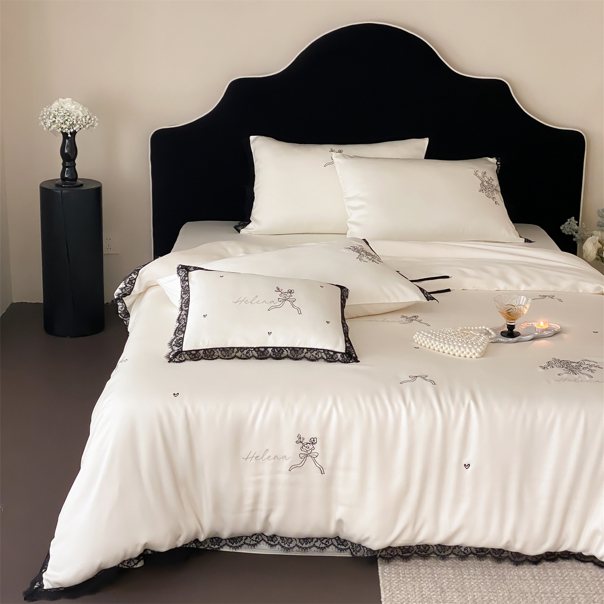 91家纺网 家纺一手货源 找家纺 （总）树下 2026新款60S天丝刺绣花边四件套-疏影