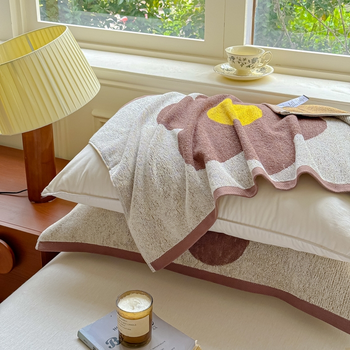 91家纺网 家纺一手货源 找家纺 乐家毛巾被（工厂自产自销） 2026新款A类全棉纯棉色织提花抗菌毛圈枕巾 棕色向阳花