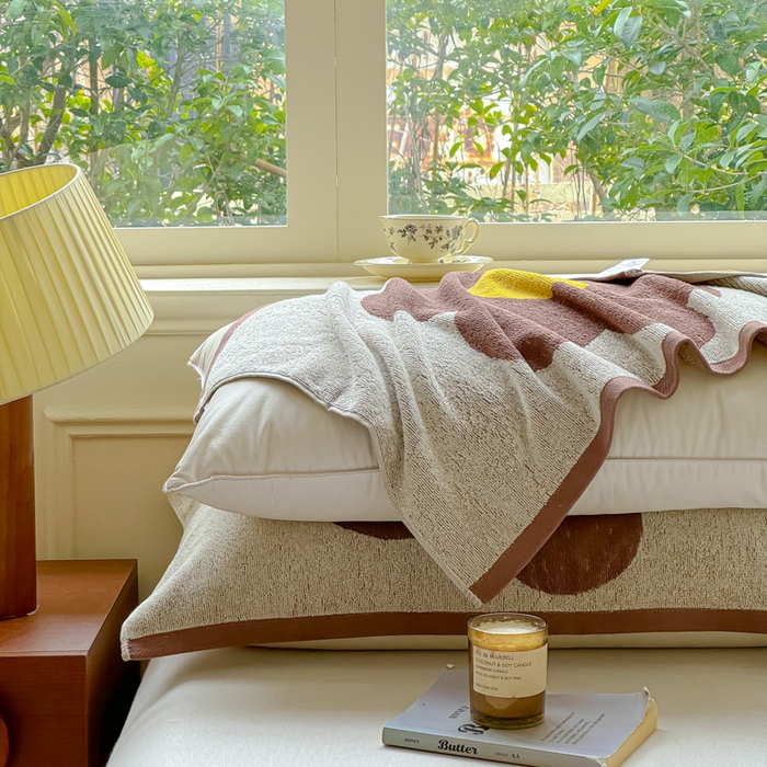 91家纺网 家纺一手货源 找家纺 乐家毛巾被（工厂自产自销） 2026新款A类全棉纯棉色织提花抗菌毛圈枕巾 棕色向阳花