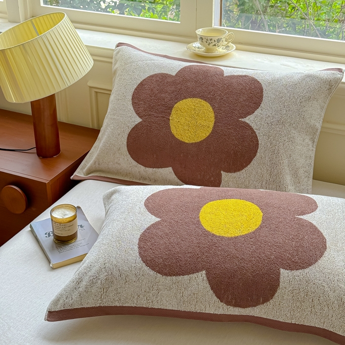 91家纺网 家纺一手货源 找家纺 乐家毛巾被（工厂自产自销） 2026新款A类全棉纯棉色织提花抗菌毛圈枕巾 棕色向阳花