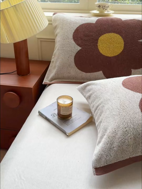 91家纺网 家纺一手货源 找家纺 乐家毛巾被（工厂自产自销） 2026新款A类全棉纯棉色织提花抗菌毛圈枕巾 棕色向阳花