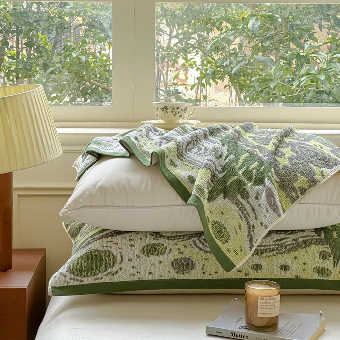 91家纺网 家纺一手货源 找家纺 乐家毛巾被（工厂自产自销） 2026新款A类全棉纯棉色织提花抗菌毛圈枕巾 暗影浮动