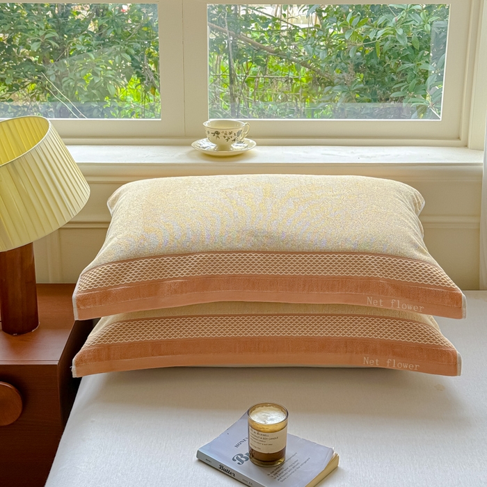 91家纺网 家纺一手货源 找家纺 乐家毛巾被（工厂自产自销） 2026新款A类全棉纯棉色织提花抗菌毛圈枕巾 斑斓黄