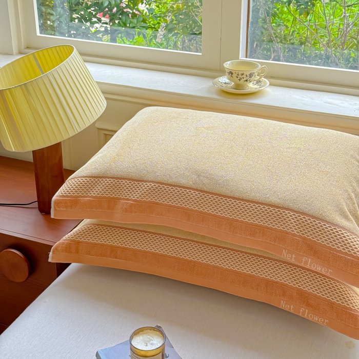 91家纺网 家纺一手货源 找家纺 乐家毛巾被（工厂自产自销） 2026新款A类全棉纯棉色织提花抗菌毛圈枕巾 斑斓黄